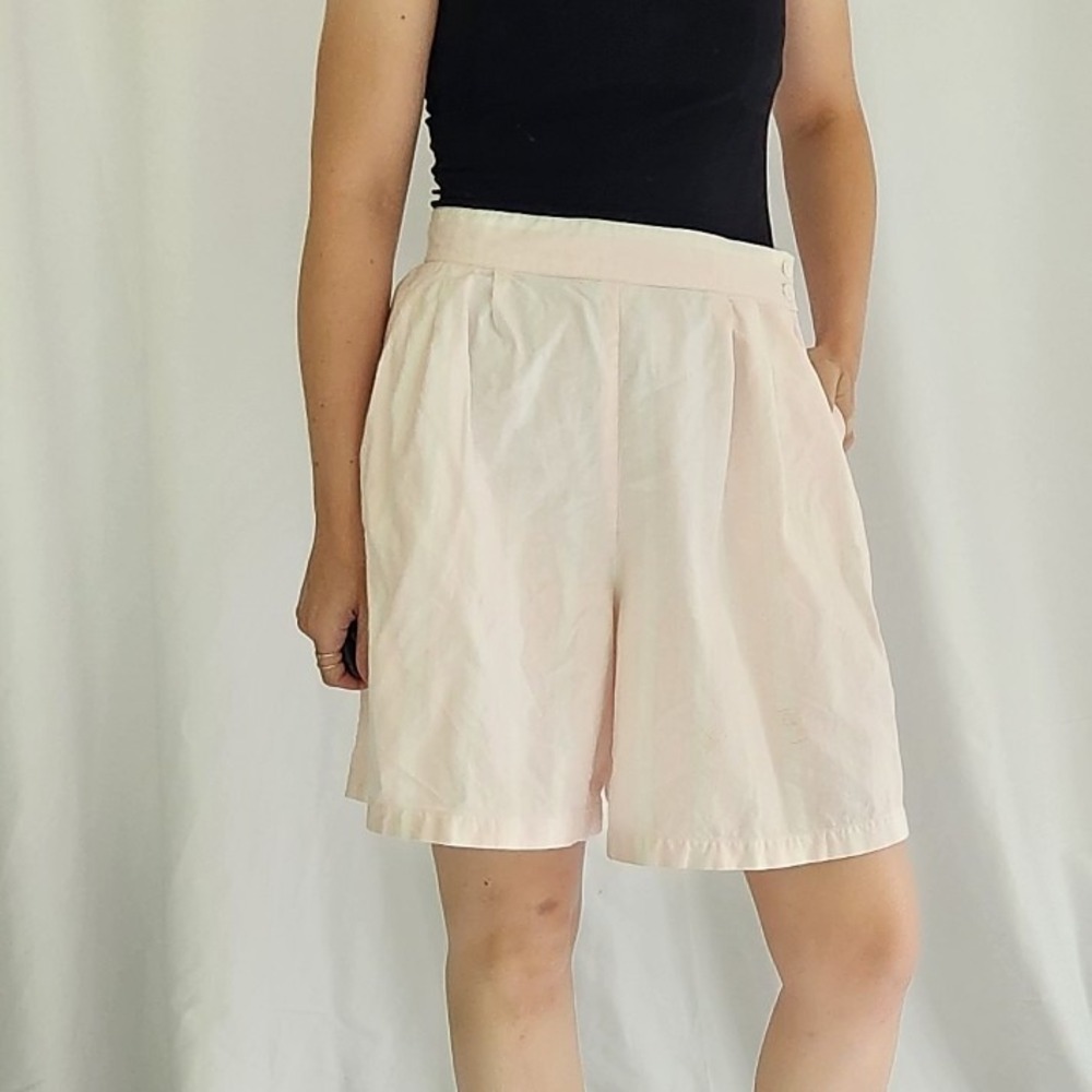 80s/90s Pink and White Striped Cotton High Rise Shorts